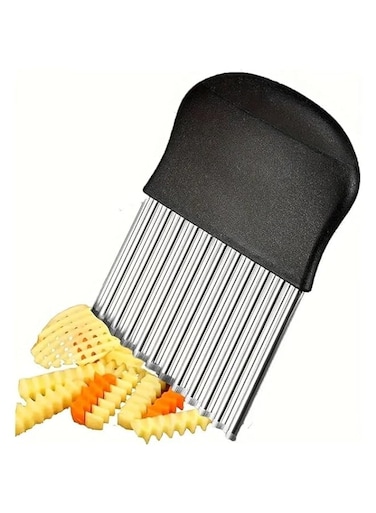 RYN&reg; 1pc, Crinkle Cutter, Wavy Chopper Knife, Crinkle Cutter With Peeler French Fry Chip Cutter,For Fruit Vegetable Salad Carrot Potato Fries, Kitchen Tools Potato Peeler Home Kitchen Use BLACK