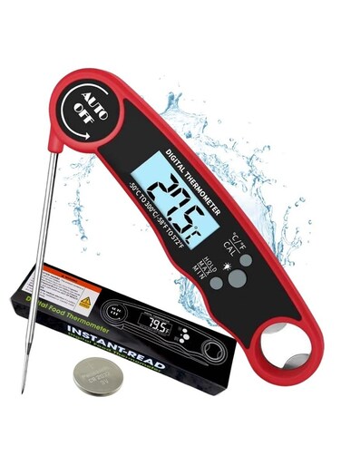 Digital Meat Thermometer with Bottle Opener - Waterproof Magnetic Instant Read Temperature Folding Probe for Cooking Hot Food Oil Fryer BBQ Grill Smoker Candy Liquids Beef Chicken Lamb Fish Pork