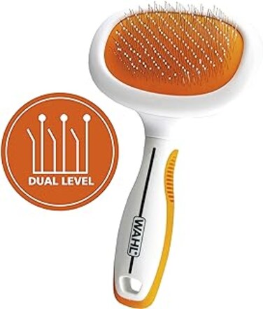 Wahl Premium Patented Dual Level Sensitive Skin Pet Slicker &ndash; Ergonomic handle makes Deshedding, Grooming and Brushing Comfortable for you and your Dog or Cat - 858500