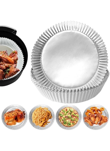 100 PCS Aluminum Foil Air Fryer Liners, Non-stick Air Fryer Disposable Paper Liner, Oil-proof Water-proof Air Fryer Sheets, Food Grade Aluminum Foil for Baking, Frying, Grilling, Roasting Microwave