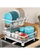 Gallery Dish Drainer Rack, 2 Tier Dish Drainer with Drip Tray and Drainer Mat, Stainless Steel Dish Rack with Utensil Holder, Swivel Spout, Draining Board for Kitchen Counter, White
