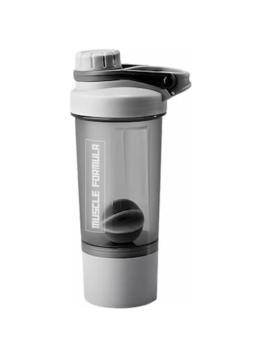 MUSCLE FORMULA&trade; Protein Powder Shaker Bottle (Grey), 500ml Shaker Bottle with Storage, Leak Proof Protein Shaker Bottle with Storage for Whey, Vegan, Creatine, BCAA, Perfect for Pre/Post-Workout