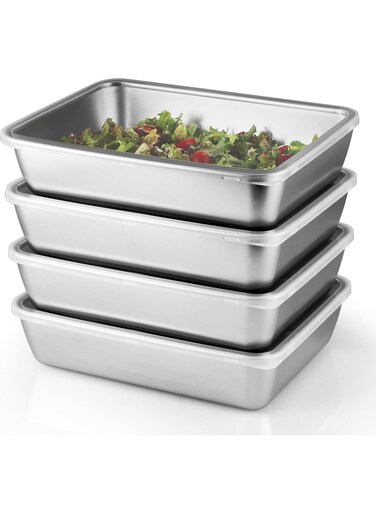 Pcs Stainless Steel Food Containers with Clear Lids, Stackable Snack Storage Boxes, Deli Meat Keeper for Refrigerator or Picnic, BBQ Party, Office, Gym Lunch