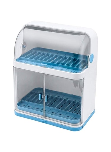 U-HOOME Dish Drying Rack Dust-proof Kitchen Plastic Dish Rack Tableware Storage Box Drain Dishware Lid Double-layer Partition Cupboard Double-layer Tableware Storage Rack