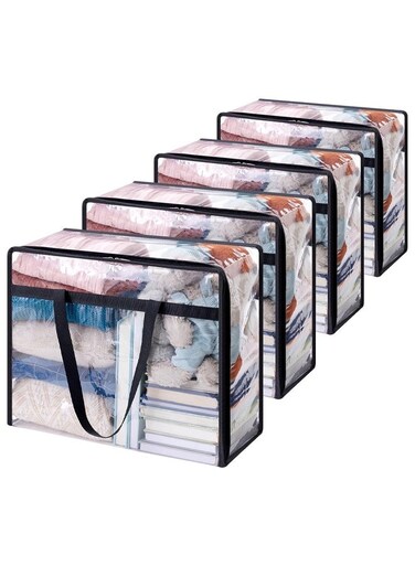 4 Pack Clear Clothes Storage Bags, 40L Plastic Blanket Storage Bags, Foldable Moving Bags with Zipper Handle, Waterproof and Dustproof&iuml;&frac14;&OElig;Sturdy and Durable&iuml;&frac14;&OElig;for Bedding, Duvet, Comforter&iuml;&frac14;&OElig;Pillow&iuml;&frac14;&OElig;Toys&iuml;&frac14;&OElig;46*23*38cm