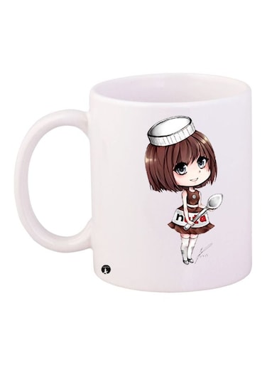 Cartoon Girl Printed Coffee Mug White/Brown/Beige