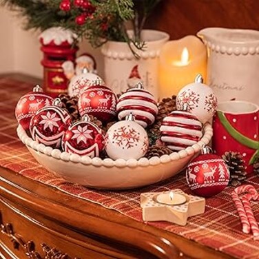 Christmas Balls, Red White Set of 24, 6CM Traditional Ornaments for Christmas Decoration