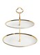 Affogato Cupcake Stand Tower Dessert Display Plate 2-Tier Round White Ceramic Serving Tray Dish Treat Stacked Pastry Fruit Serving Platter Tree Stand for Gift Tea Party Restaurant, Gold Edge
