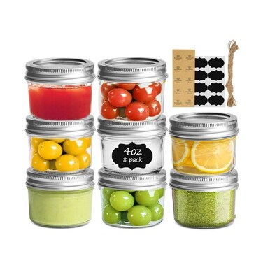 Mini Mason Jars 4OZ, Regular Mouth Mason Jar with Lids and Seal Bands, Small Glass Canning Jar for Spice Honey Jelly Dessert Shower Wedding Favors