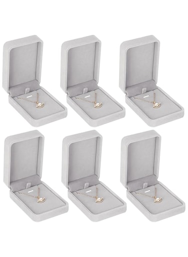 LETURE 6 Pieces Velvet Jewelry Gift Boxes for Necklace Pendant Bracelet Ring Earring, Jewelry Storage Display Case for Christmas Wedding Engagement Birthday Anniversary (Pendant Box-6PCS-GREY)