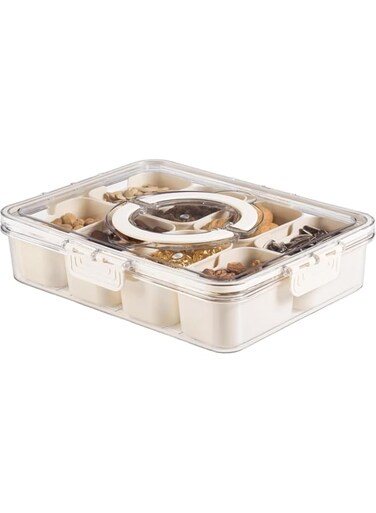 Divided Serving Tray with Lid and Handle, Charcuterie Container for Portable Snack Platters, Clear Organizer for Candy, Fruits, Nuts, Snacks, Perfect for Party, Entertaining, Picnic (8 compartments)