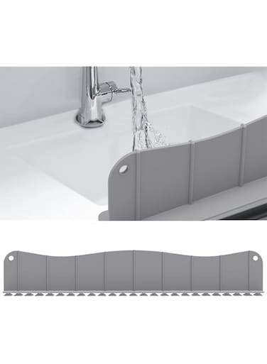 KASTWAVE Silicone Sink Splash Guard for Kitchen and Bathroom with Non-Slip Suction Base Dishwasher Safe Gray 19.7L x 2.4W x 5H Inches