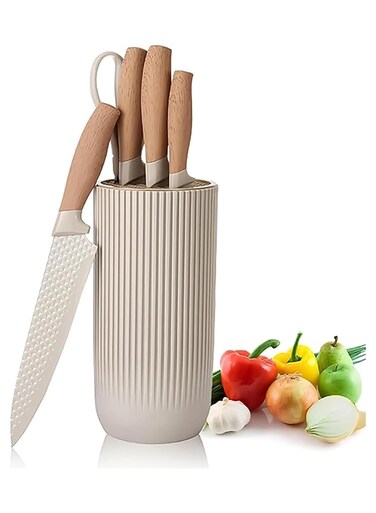 Khaki Sharp Knife Set for Kitchen - Premium 6-Piece Stainless Steel Cutlery Set with Ergonomic Wood Handles, Ideal Cookware for Home Chefs and Kitchen Accessories