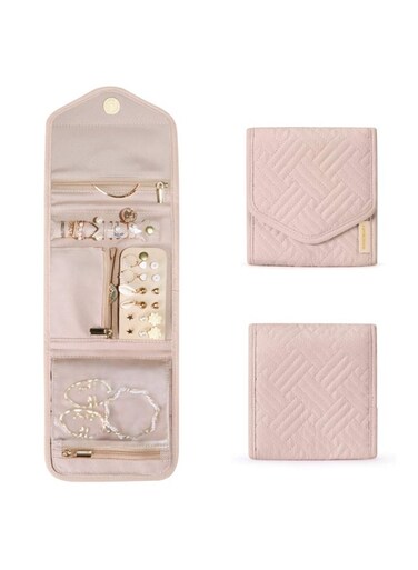 Portable Jewelry Bag, Foldable Small Jewelry Pouch For Travel , Organizer For Rings Necklaces Earrings Bracelets Storage, Compact and Anti-Scratch, Pink