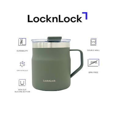 LocknLock Metro Mug 355ml Khaki &ndash; Double-Wall Insulated Stainless Steel Mug with Spill-Resistant Lid