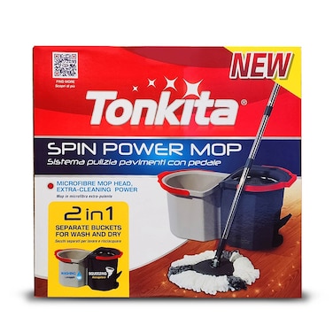 Tonkita Spin Power Mop &amp; Bucket Set with Pedal &ndash; 2-in-1 Floor Cleaning System