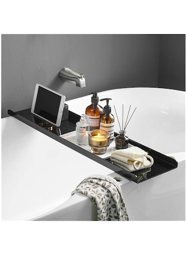 SHUNLI Bathtub Tray Caddy, Bath Tub Rack Shelf, Luxury Bathroom Organizer Tablet Holder, Acrylic (Black)