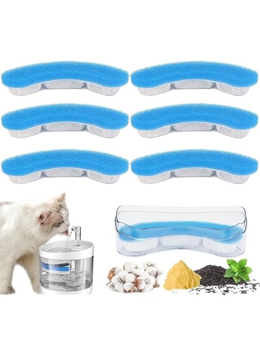 BananaHome 6Packs Cat Dog Fountain Filter Replacement, Washable Animal Water Fountain Filters with 3Filtration System, Compatible for Pet Water Fountain (Blue White, 6pack)