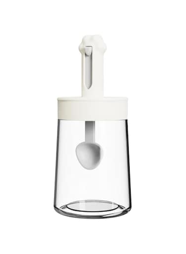 Azonee Spice jar with spoon，Spoon Lid Integrated Retractable Seasoning Jar, Air - Tight Oil Bottle Honey Jar Dispenser Salt Cellar Box Sugar Condiment Container (off-white)