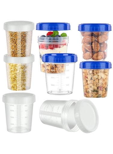 Food Storage Containers with Lids, 120ml, 8 Pack, Reusable Plastic Sauce Containers, White and Blue