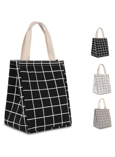 HOMESPON Reusable Lunch Bag Insulated Lunch Box Canvas Fabric with Aluminum Foil, Lunch Tote Handbag for Women,Men,School, Office Black