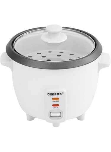 Geepas GRC1828 0.9L Rice Cooker with Non-Stick Cooking Pot   350W   Automatic Cooking, Steam Vent Lid &amp; Simple One Touch Operation  Make Rice, Steam Healthy Food &amp; Vegetables