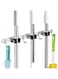 Arabest Broom Mop Holder Wall Mount, Stainless Steel Heavy Duty Self Adhesive Garage Organization Tool, Organizer Storage Tool Closet with 3 Racks and 4 Hooks, Perfect for Kitchen, Garden, Room