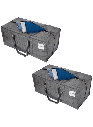 VENO 2 Pack Heavy Duty Extra Large Storage Bag, Moving Bag, Clothes Organizer, for Blanket, Comforter, Bedroom Closet, Dorm Room Essentials, Moving Supplies, Storage Tote (BLK Windowpane, 2 Pack)