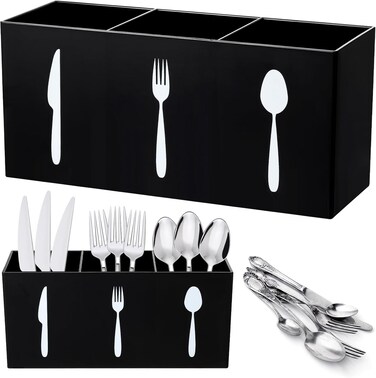 Suzile Acrylic Cutlery Storage Organizer Bin - 3 Section Silverware Caddy for Kitchen