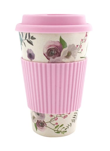 HOME Floral Design Travel Mug With Lid And Sleeve Pink 9.6 x 15.4 x 9.7cm