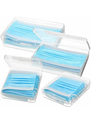 4 Pack Portable Mask Storage Case - Dustproof Organizer for Disposable &amp; Reusable Face Masks, Clear Plastic Box with Lid for Pollution Prevention