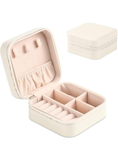 HBSTUDIO Mini Jewelry Box,Portable Travel Leather Jewellery Ring Organizer Case Storage Gift Box Girls Women (White).