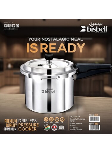 5centigram Premium Aluminium Dripless Pressure Cooker, 5 Litre, with Safety Gasket Vent BB1998 Silver Silver