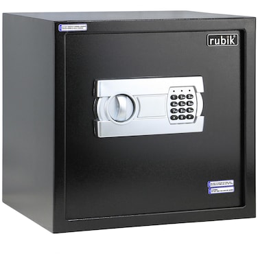 Rubik Safe Box, Digital Lock with Key, Large Capacity, Suiteable for Home Office, Protects Cash Money Documents (RB-35EGX, 35x38x30cm) Black