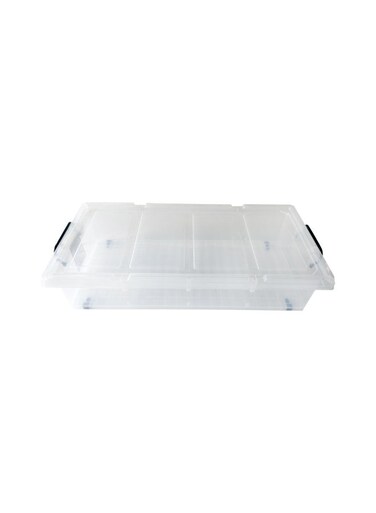 Underbed Storage Box 35L Transparent Plastic Organizer with Partitions and Lid Multipurpose Container