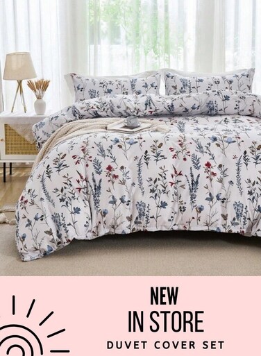 Home King size 6-piece Grey-white bedding set featuring a botanical floral design duvet cover.