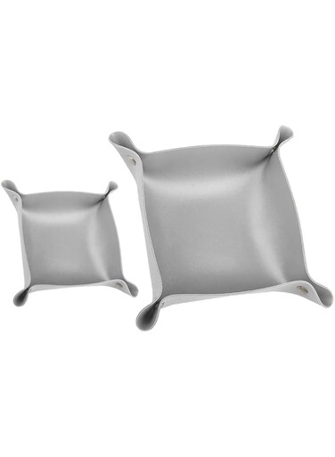 STAYOUNG 2PCS Leather Valet Tray - Leather Storage Tray, Removable And Foldable, Suitable For Bedside Table, Coffee Table, Entrance Hall, Suitable For Storing Keys, Watches, Data Cables (Grey)