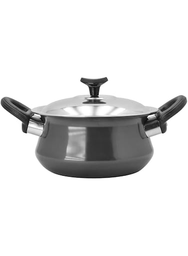 Raj Non-Stick Aluminum Cooking Pot Black Anodized Nonstick Cookware with Steel Lid - BBAH01 - 16cm, Biryani Pot , Cooking Pot , Casserole , Curry Pot , Rice Pot