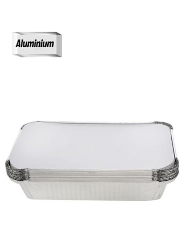 10-Piece Disposable Aluminium Foil Food Take Away Container Silver 197x124x46mm