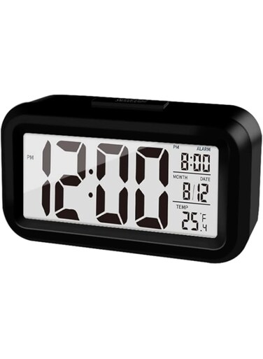 Lomeshow Small Digital Alarm Clock for Bederoom, 4.3&quot; LED Display with Temperature Larger Lound Light Control, Portable Snooze Calendar Brightness with Battery Powered Alarm Clocks,12/24H, Snooze