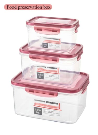 Set of 3 Plastic LocknLock Airtight Food Storage Container Reusable BPA Free Rectangular Food Container with Leak Proof Locking Lid