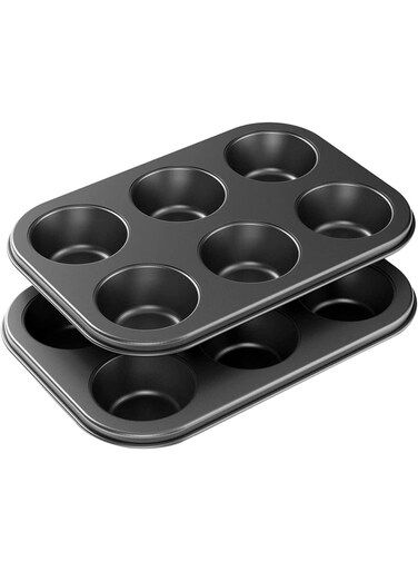 6 Cup Cupcake Baking tray Non-Stick Carbon Steel Muffin Tray Oven Baking Pan Heat Resistant Bakeware Pan perfect for making Cupcakes, Mini Pie, Tart and Muffins