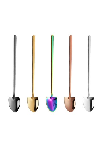 Exquisite 5pcs Stainless Steel Dessert Spoon Delicate Coffee Spoon Long Handle Ice Cream Spoon for Home Coffee Shop Bar