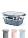 3 Compartment Glass Food Storage Container with Airtight Lid and Silicone Protection, Individually Sealed 3 Section Meal Prep Container, Freezer, Dishwasher, Microwave Safe, 1050ml(Marine Blue)