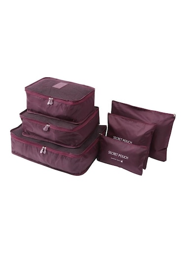 6-Piece Travel Laundry Organizer Bag Wine Red 31x20x2cm