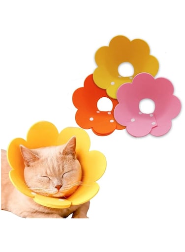 JDLYEVER Adjustable Cat Recovery Collar - 3-Pack Surgery Recovery Elizabethan Collars for Kittens and Cats - Anti-Lick Sunflower Design with Adjustable Sizing 18-22cm - Comfortable &amp; Easily Washable