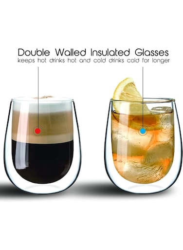 Art Double Walled Glass Coffee Cup 2-Piece Set, 250 Ml Capacity, Coffe Cups