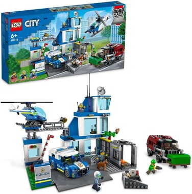 Lego City Police Station 60316 Building Kit For Kids Aged 6+, with A Helicopter, Patrol Vehicle and Customized Bin Lorry, Plus 5 Minifigures, Ramadan Gift Idea For Kids (668 Pieces)