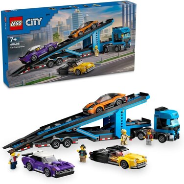 Lego City Car Transporter Truck with Sports Cars, 4 Vehicle Toy Set For 7 Plus Year Old Kids, Boys &amp; Girls, with Trailer and 4 Minifigures For Imaginative Play, Creative Gift Idea 60408
