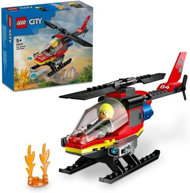 Lego City Fire Rescue Helicopter Toy For 5 Plus Year Old Boys &amp; Girls, Vehicle Building Set with Firefighter Pilot Minifigure, Imaginative Play Gift For Kids 60411